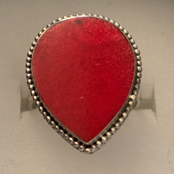 Sponge Coral Teardrop Shaped Solitaire Ring Size 7 - Picture 7 of 7